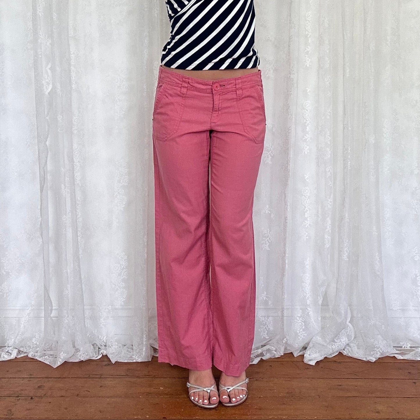 vintage 00s pink low rise wide leg linen trousers