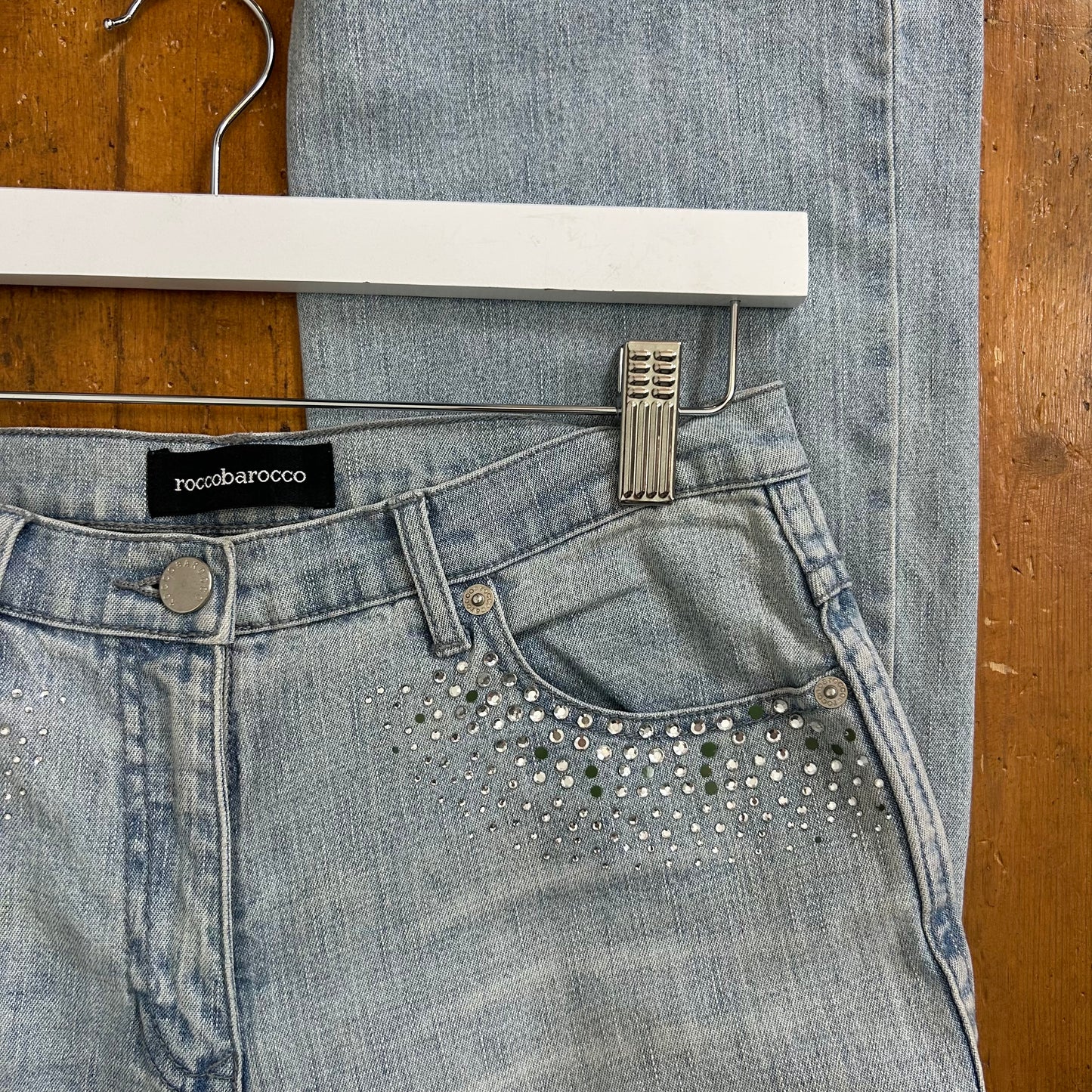 vintage 00s light wash diamante low rise jeans