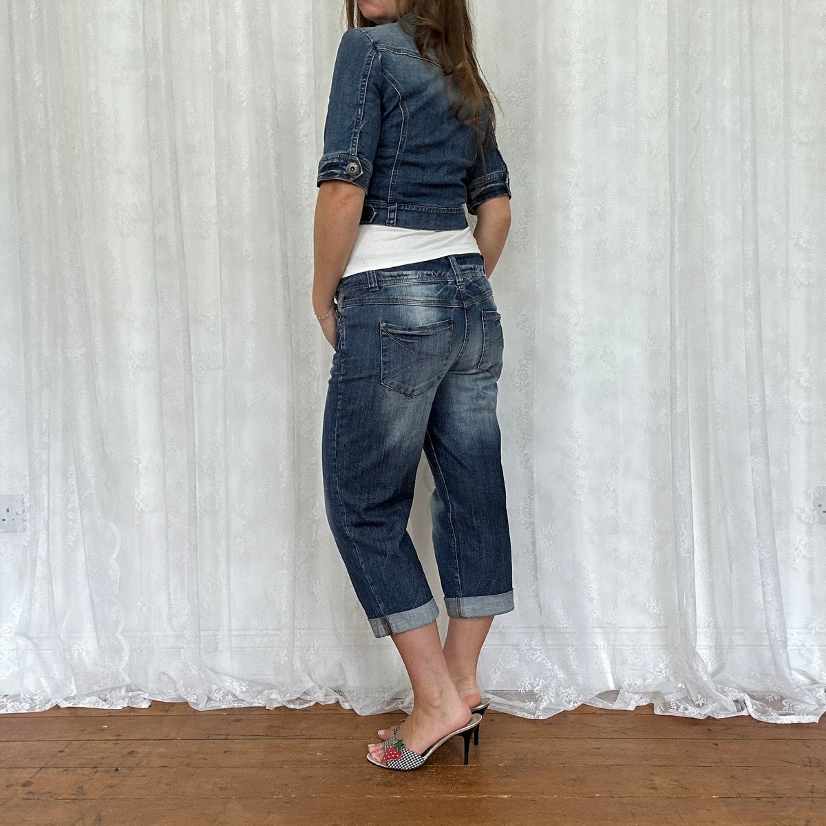 vintage 00s dark denim cropped jacket