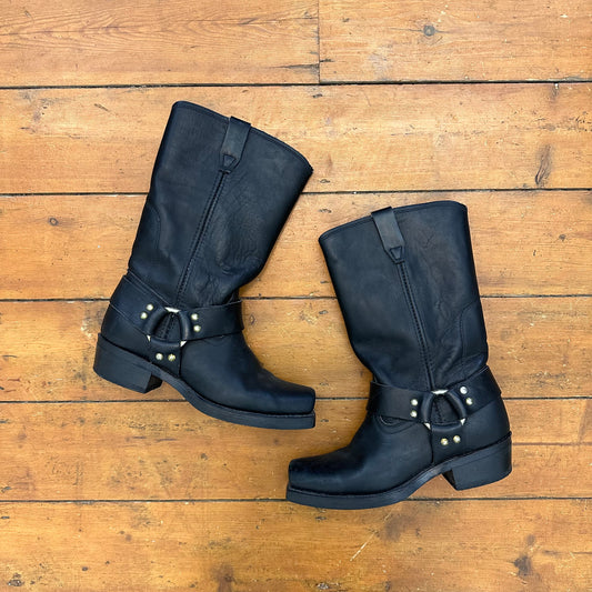 vintage 00s black harness biker boots
