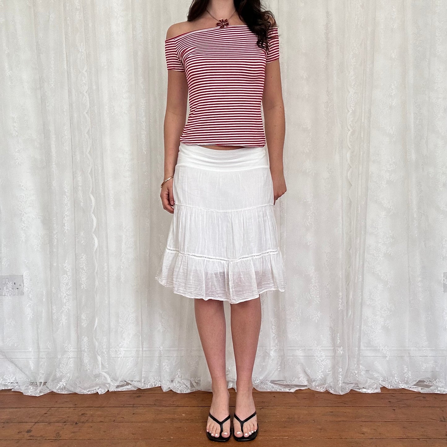 vintage 00s red and white striped off shoulder top