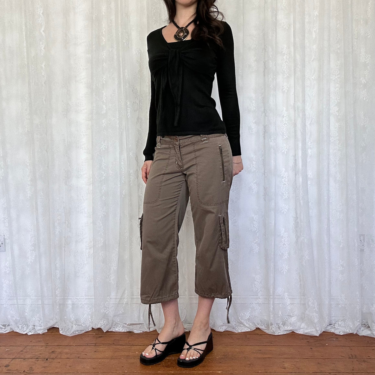 vintage 00s black cami with attached cardigan