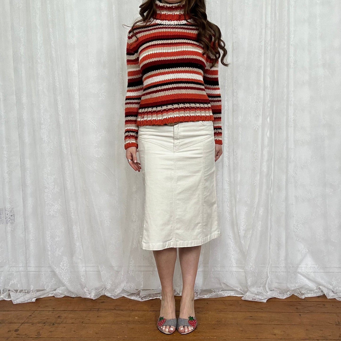 vintage 00s orange chunky striped turtleneck jumper