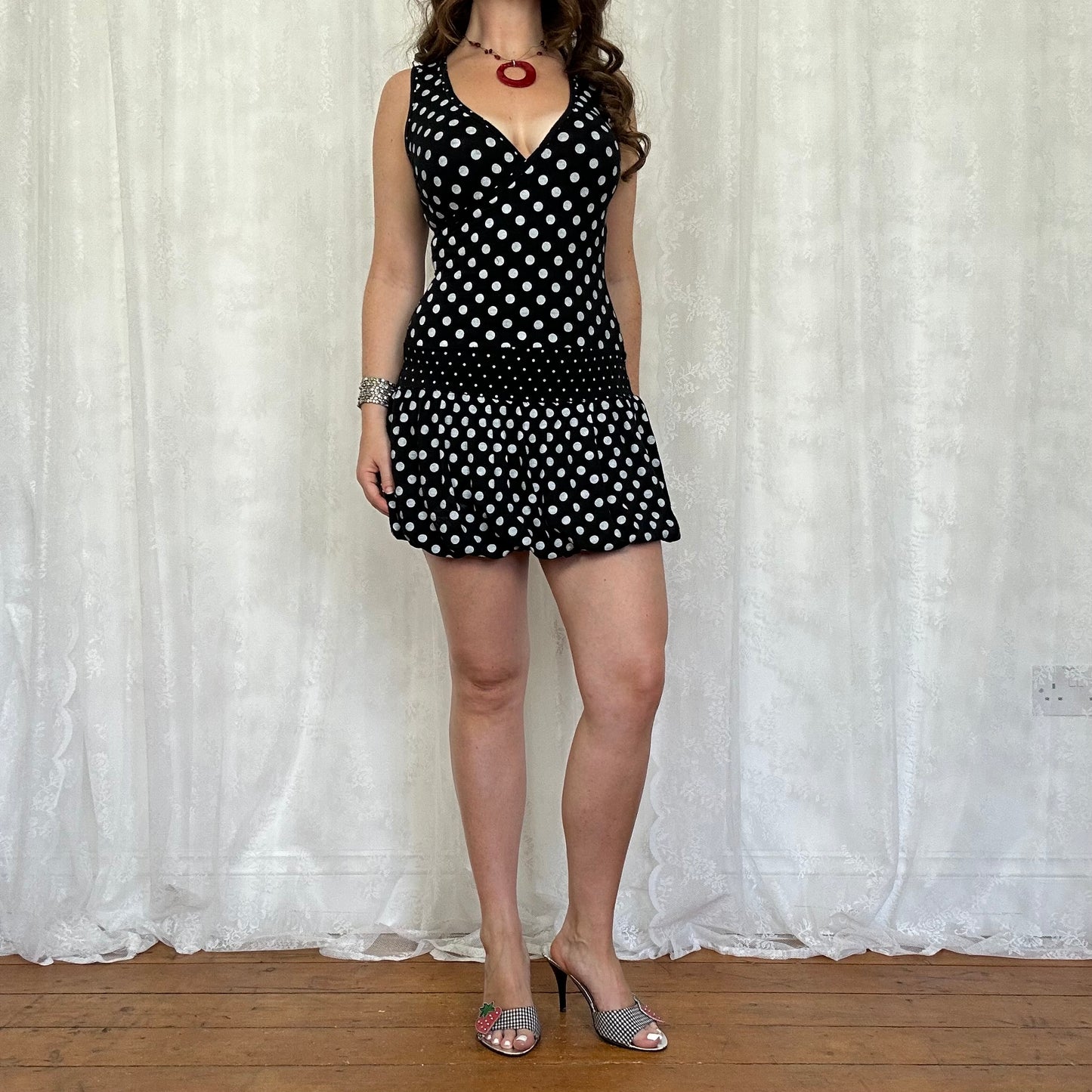 vintage 00s black polka dot mini dress