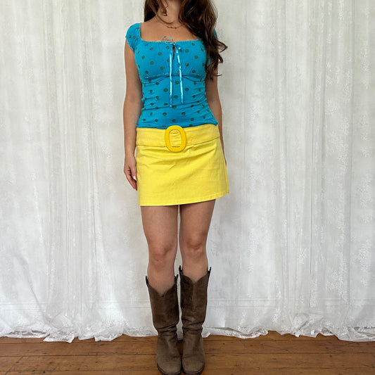 vintage 00s blue polka dot milkmaid top