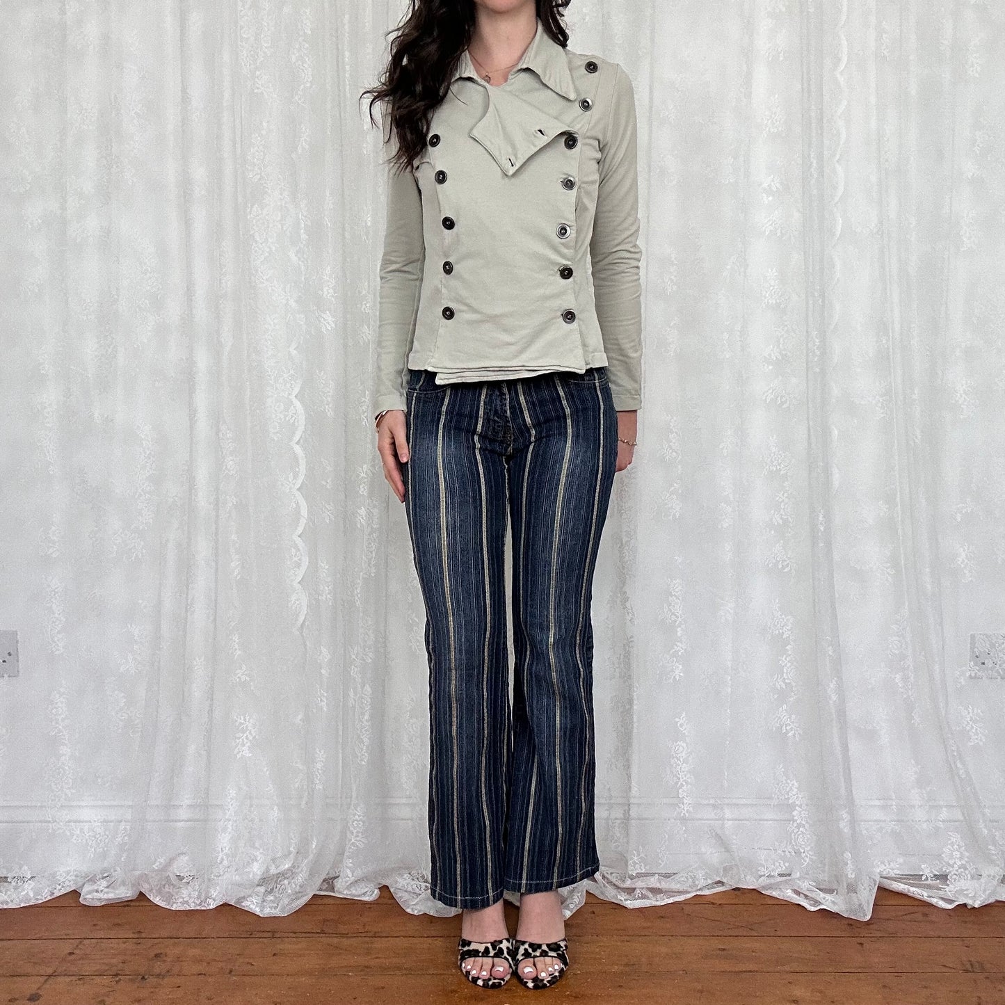 vintage 00s beige double breasted cotton jacket