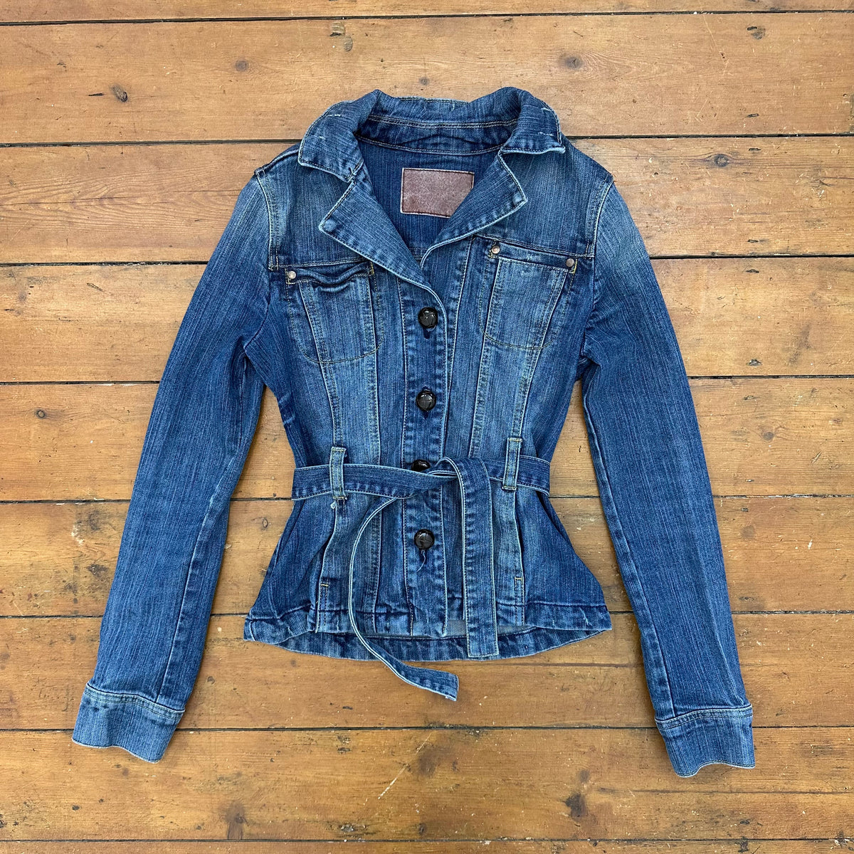 vintage 00s denim belted jacket