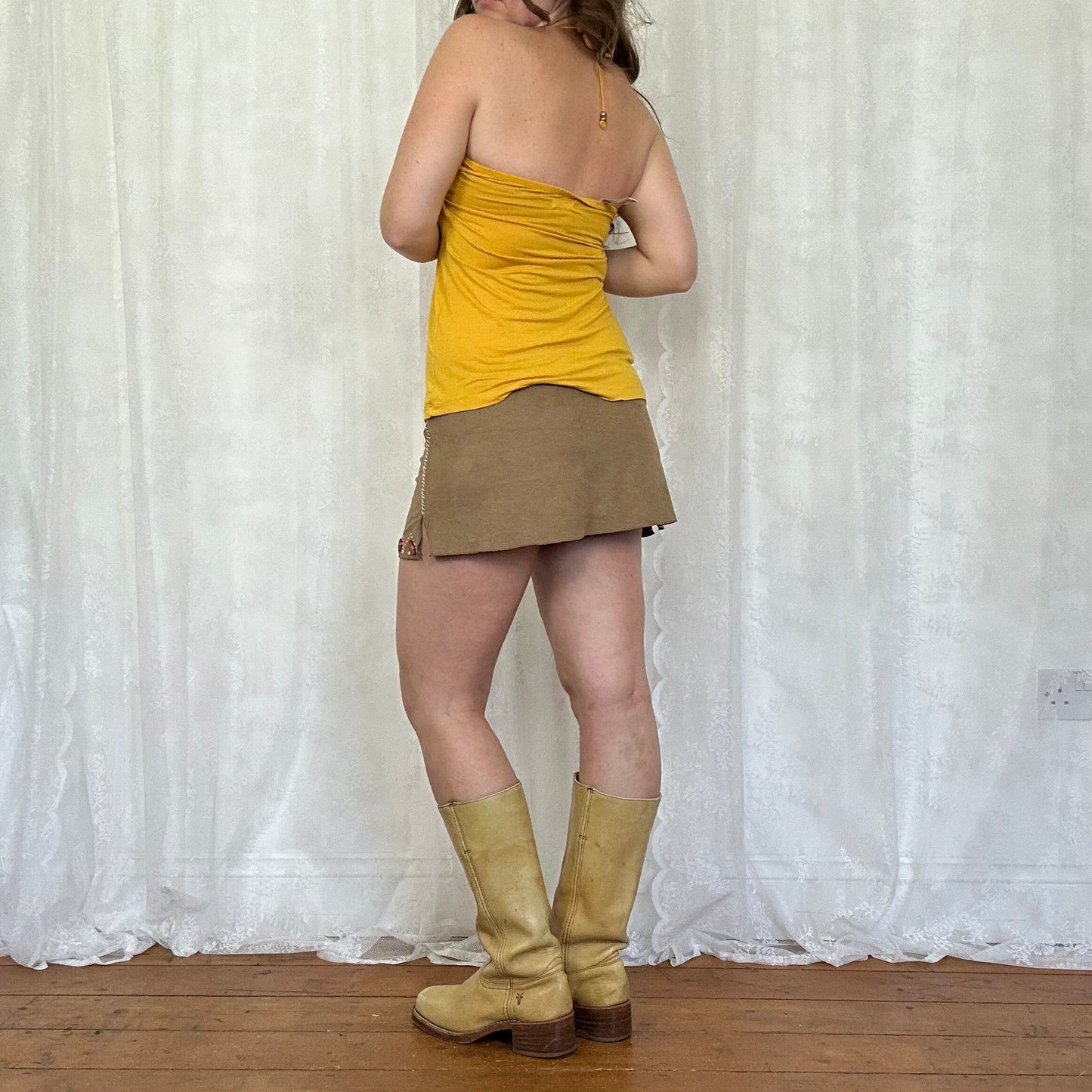 vintage 00s yellow beaded neck halter top