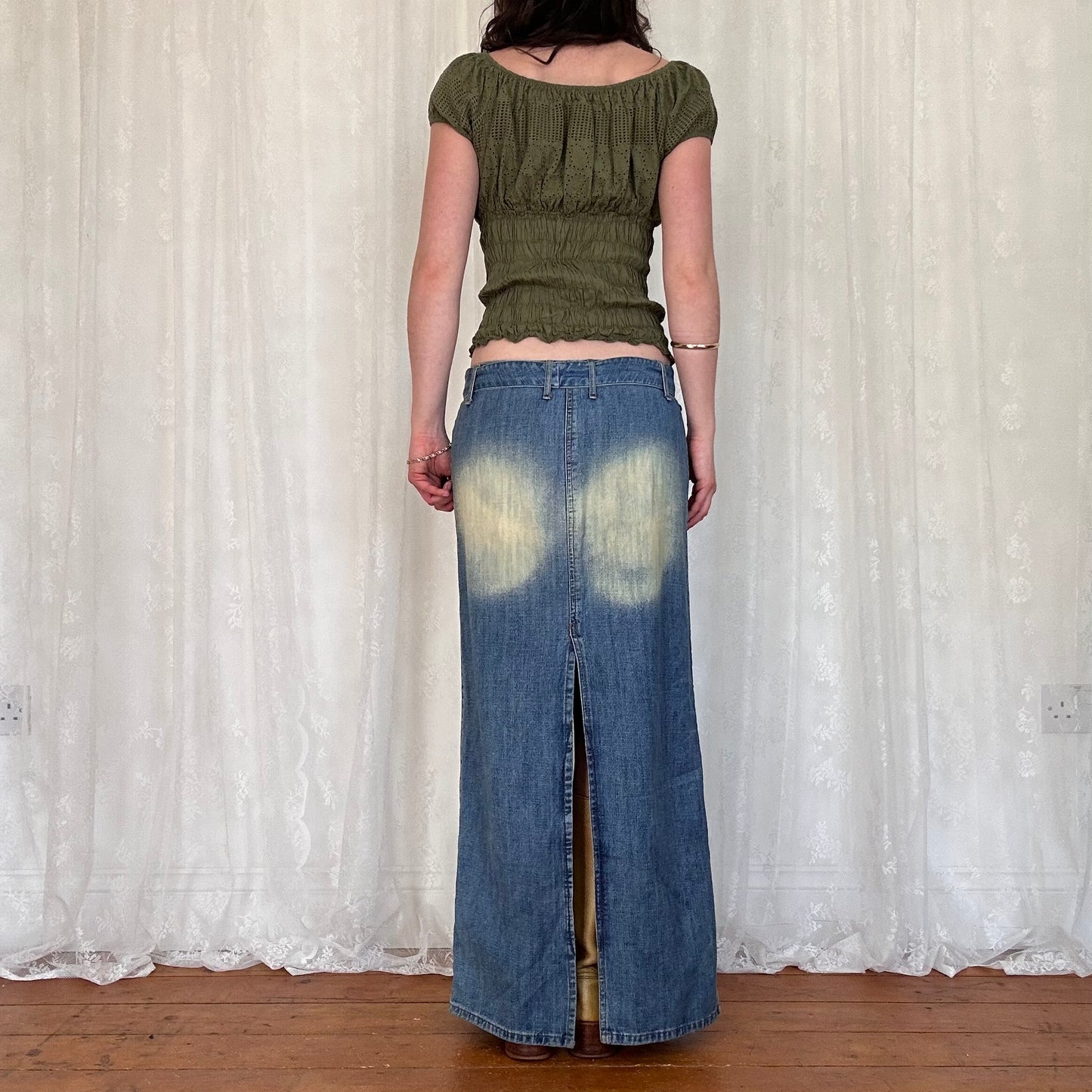 vintage 00s khaki shirred milkmaid top