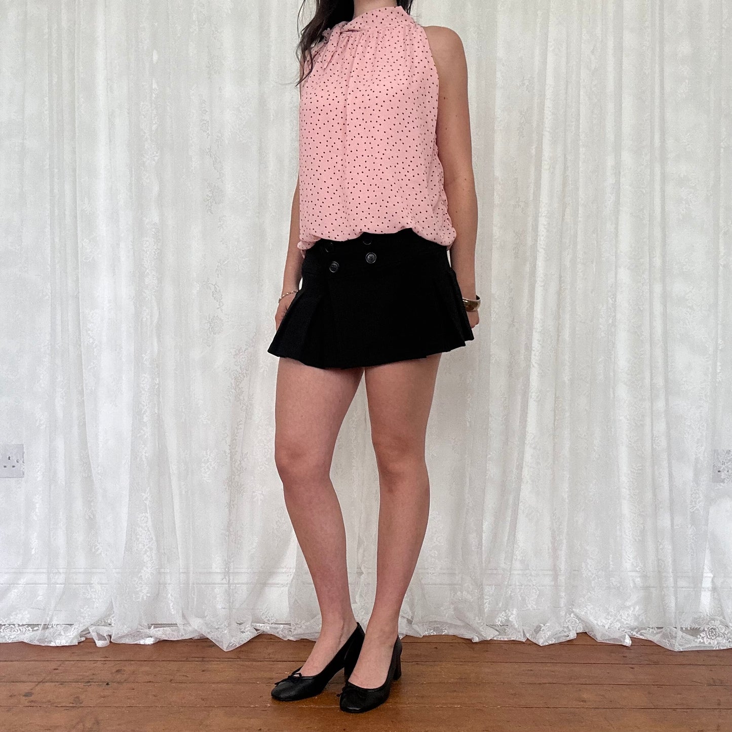 vintage 00s pink polka dot high neck top