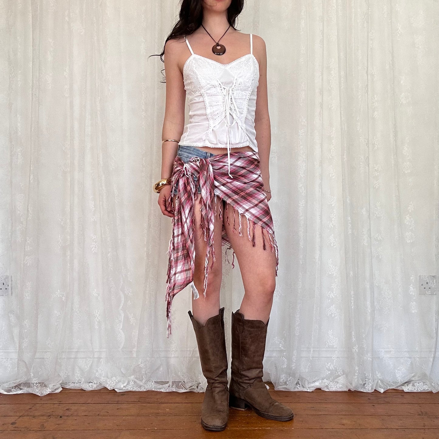 vintage 00s checkered wrap scarf