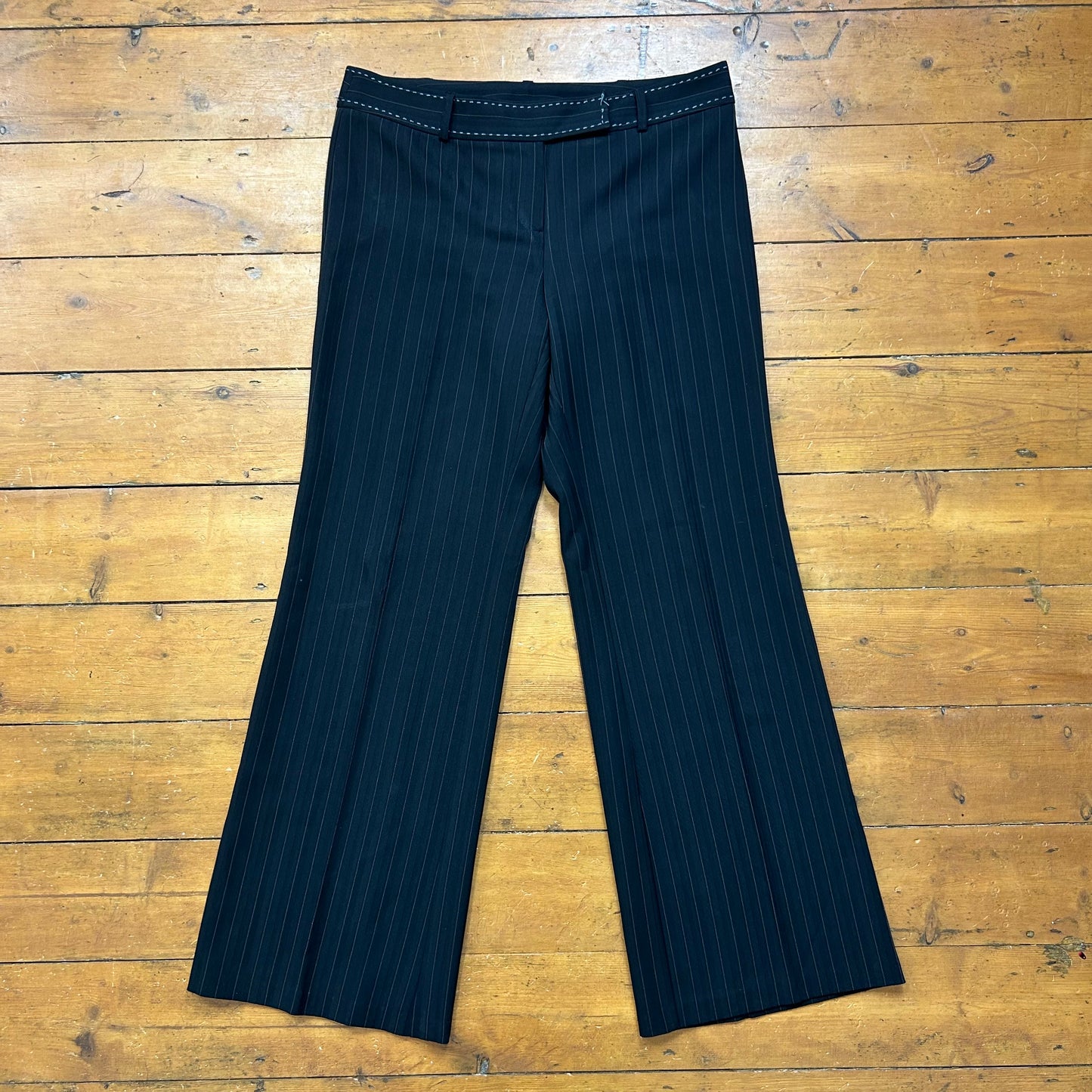 vintage 00s black pinstripe straight leg trousers
