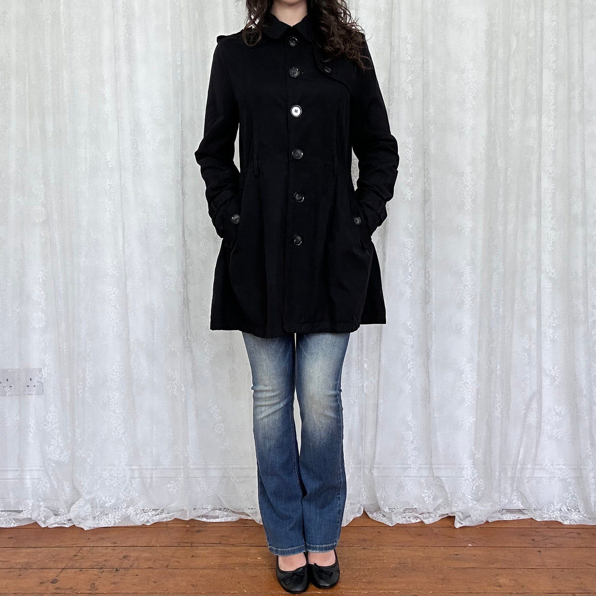 vintage 00s black button up trenchcoat