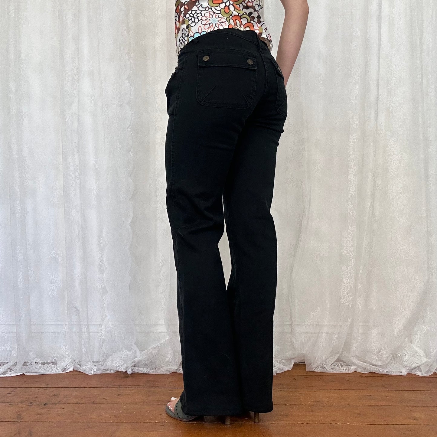 vintage 00s black cargo low rise trousers