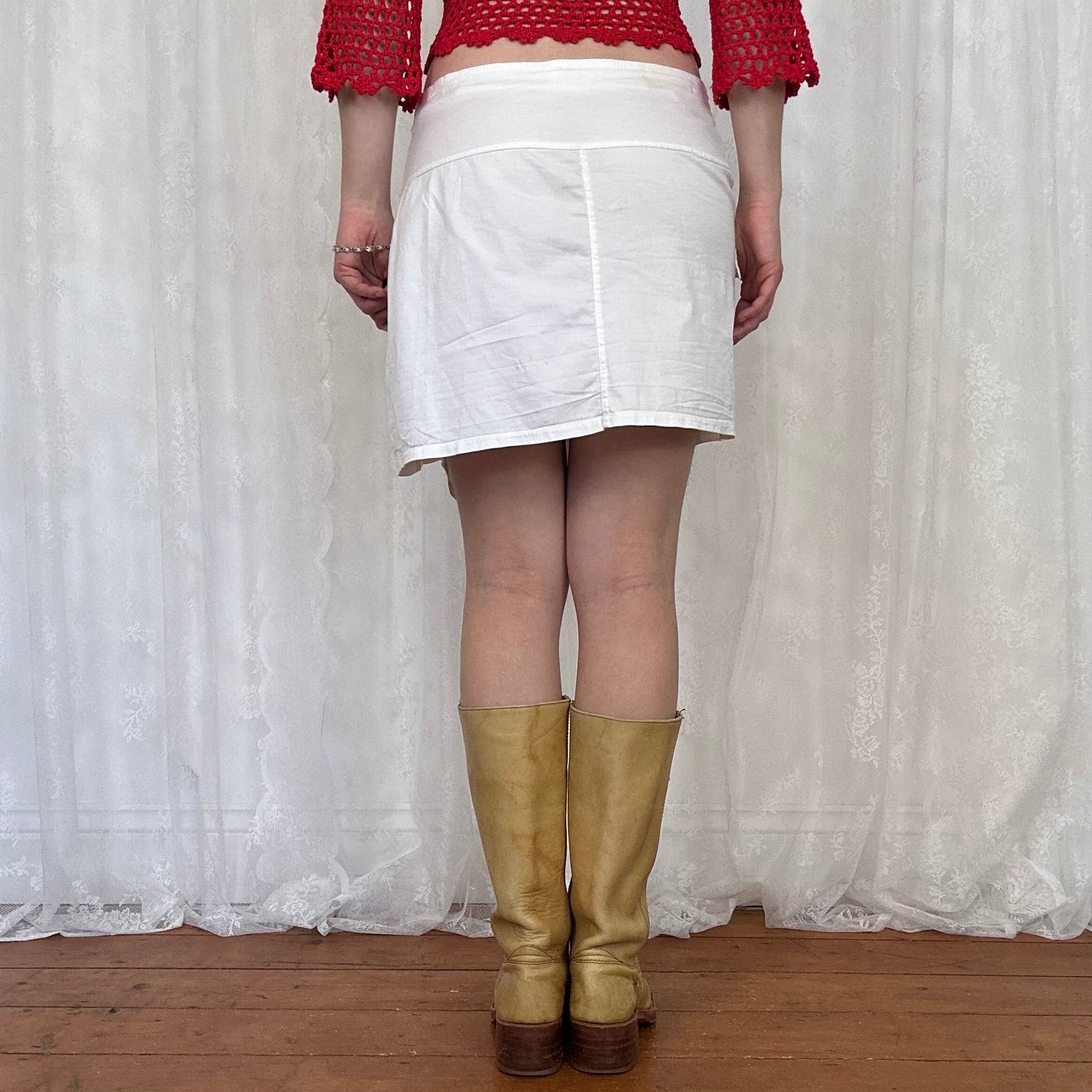vintage 00s white buckle mini skirt