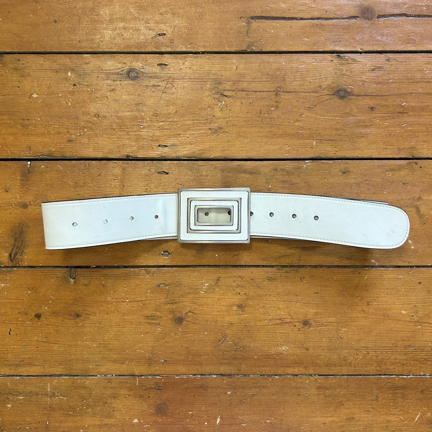 vintage 00s white squared buckle belt