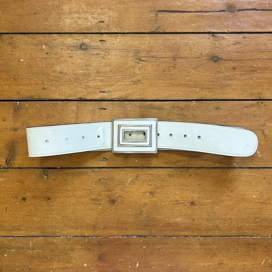 vintage 00s white squared buckle belt