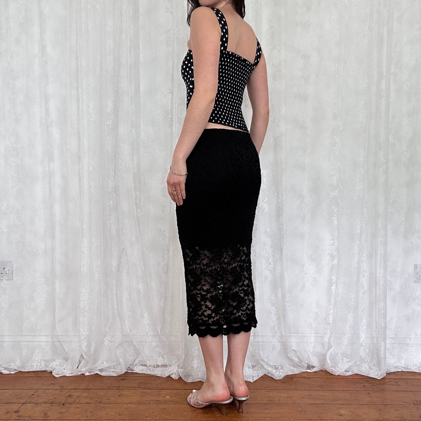 vintage 00s black and white polka dot cami top