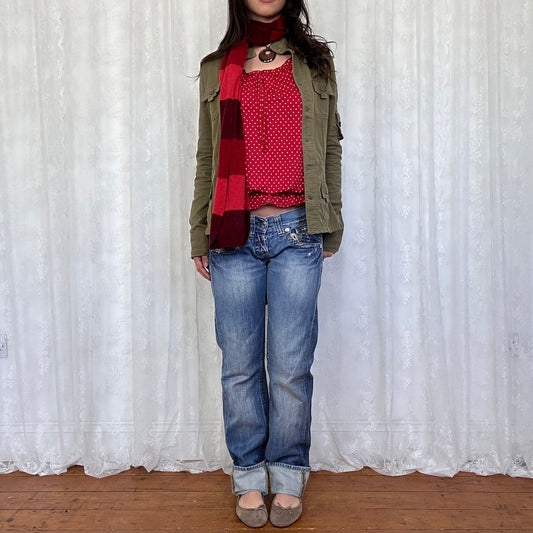 vintage 00s red stripey knit scarf