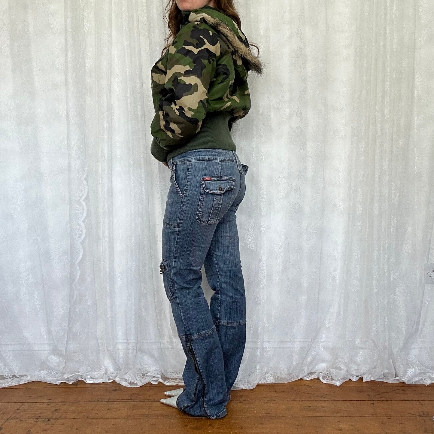 vintage 00s camo print hooded bomber jacket