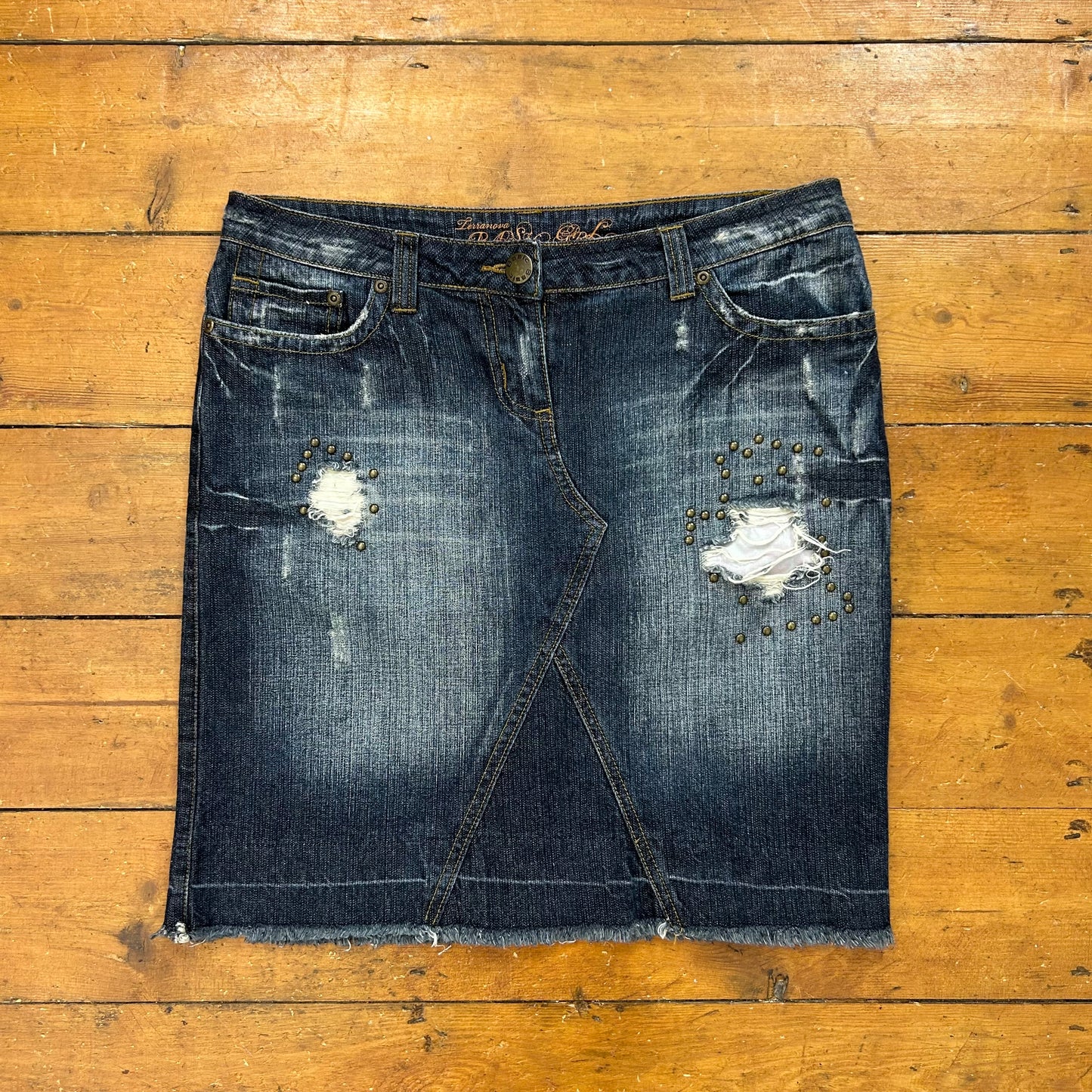 vintage 00s studded denim midi skirt