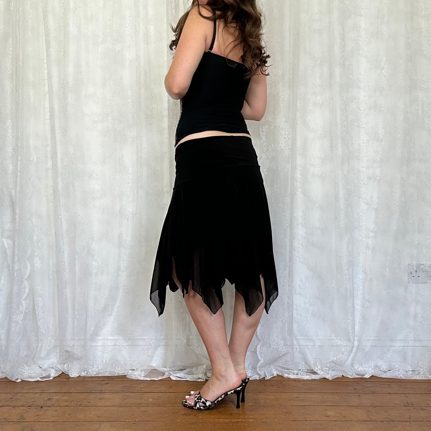 vintage 00s black hanky hem midi skirt