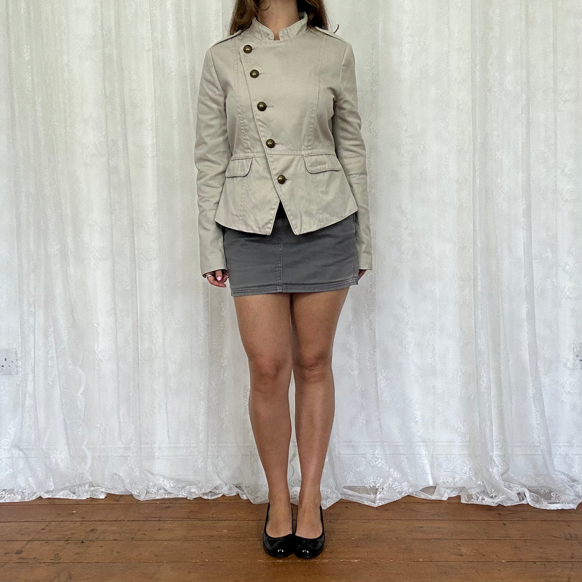 vintage 00s beige military style jacket