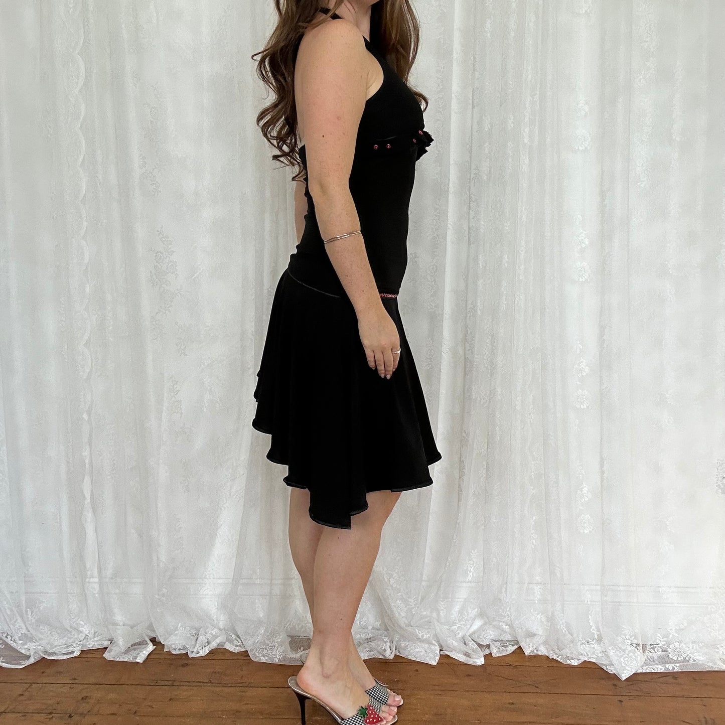 vintage 00s black hater dress with red sequin detail