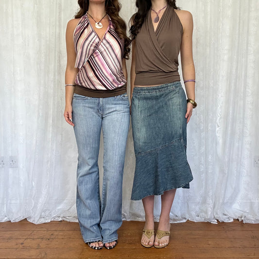vintage 00s purple and brown striped halter top