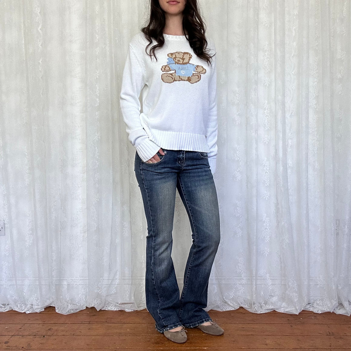 vintage 00s white teddy bear jumper