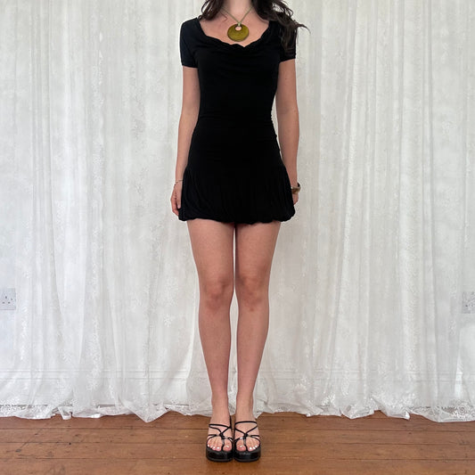 vintage 00s black cowl neck bubble mini dress