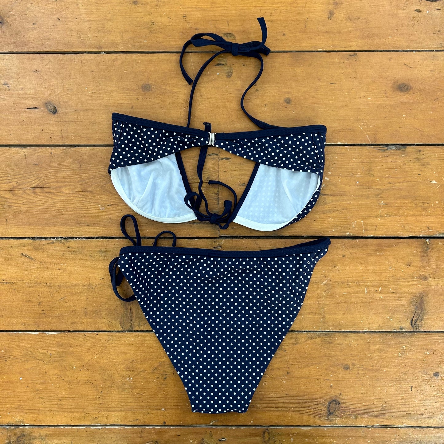 vintage 00s navy polka dot bikini