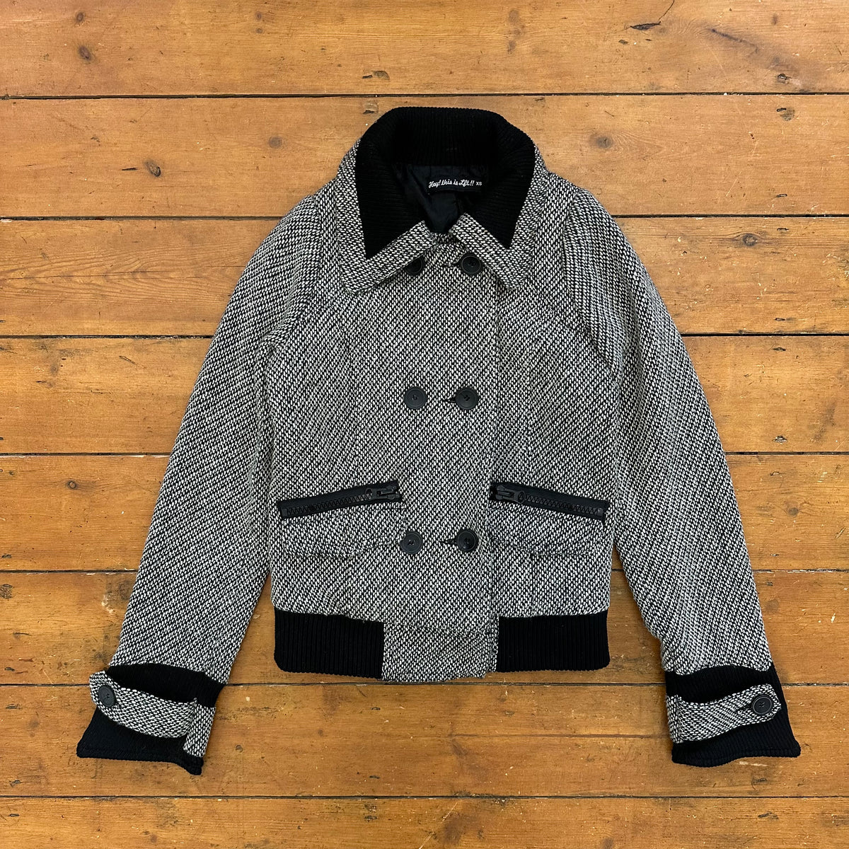 vintage 00s black and white peacoat bomber jacket