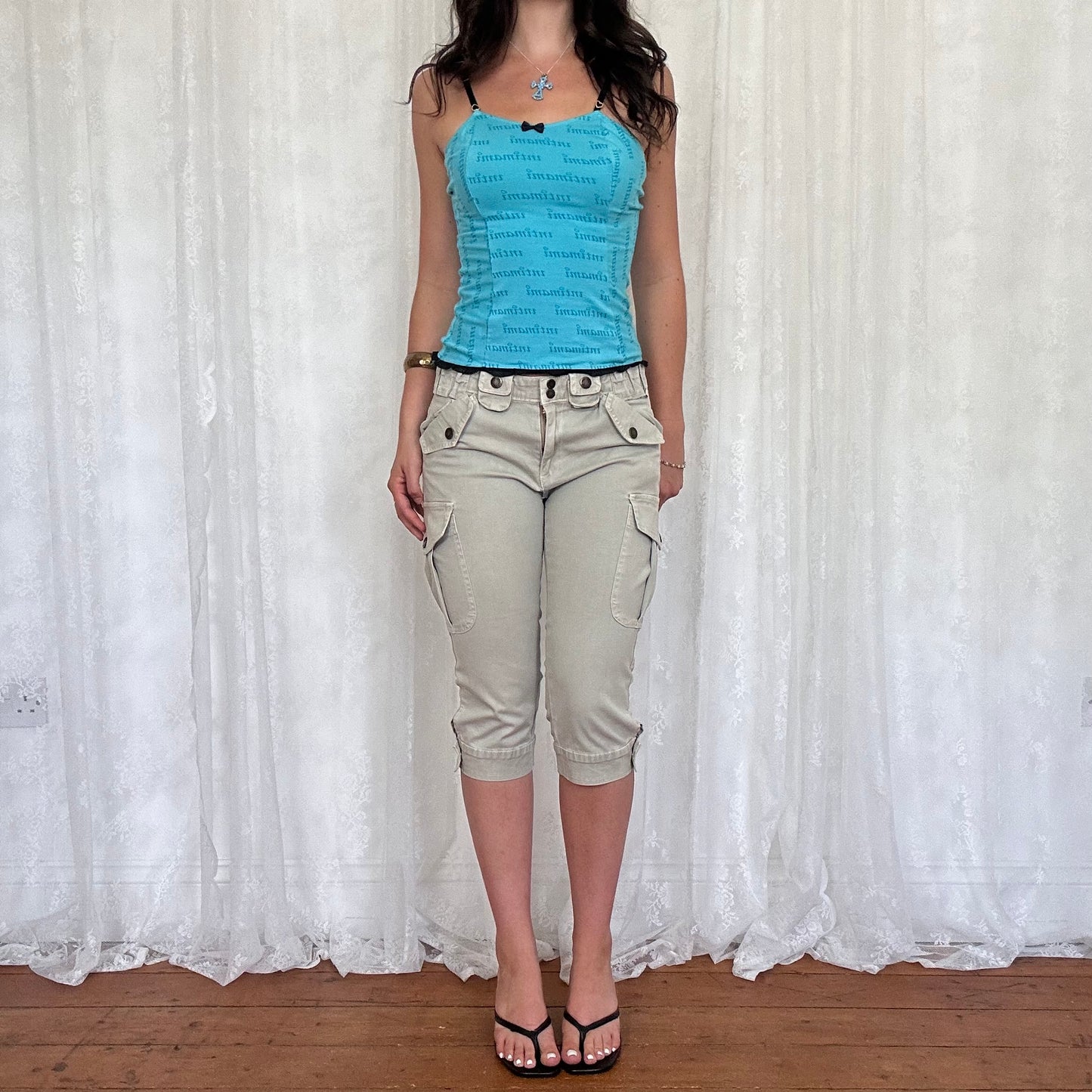 vintage 00s teal blue graphic cami