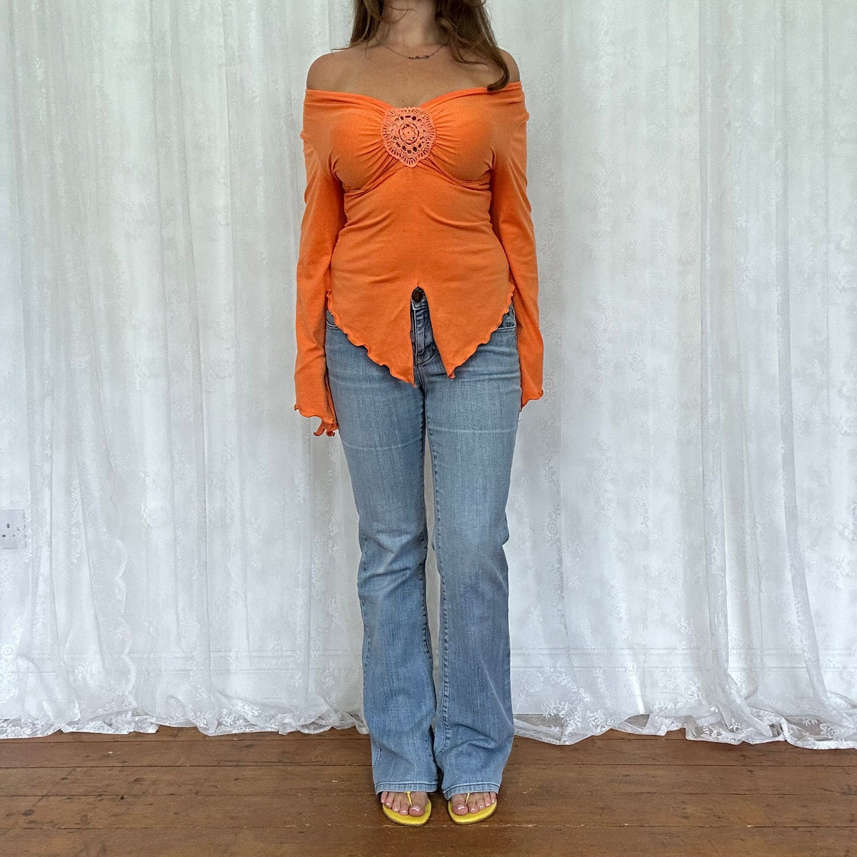 vintage 00s orange long sleeve boho style top