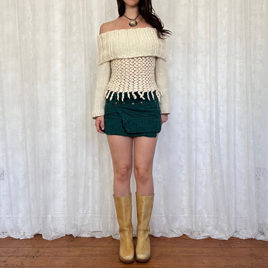 vintage 00s cream chunky knit off shoulder jumper