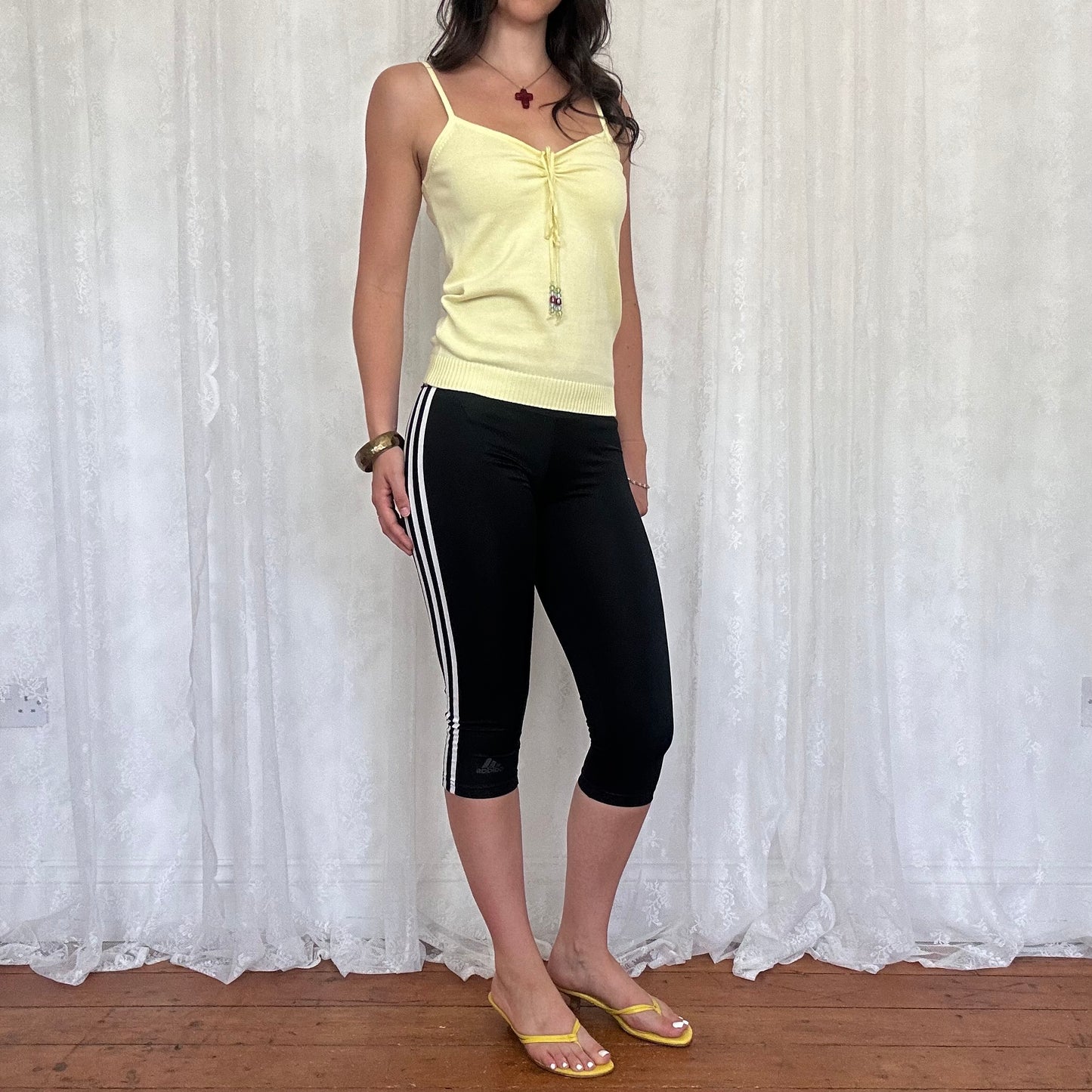 vintage 00s baby yellow beaded thin knit cami