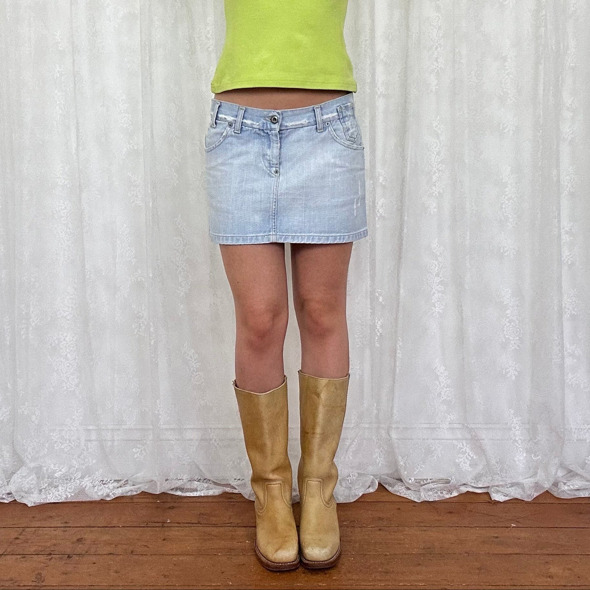 vintage 00s light wash denim mini skirt