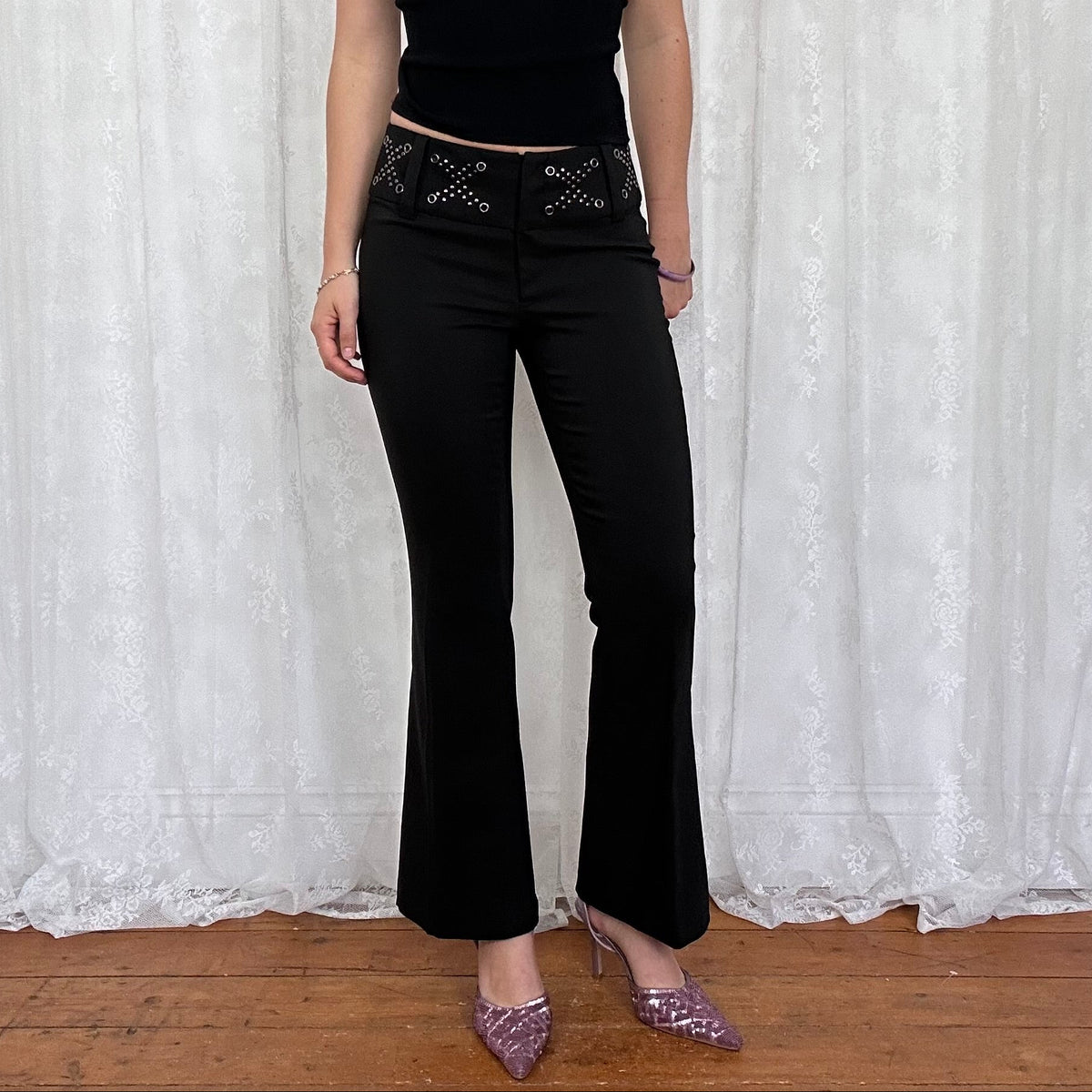 vintage 00s black studded eyelet suit trousers