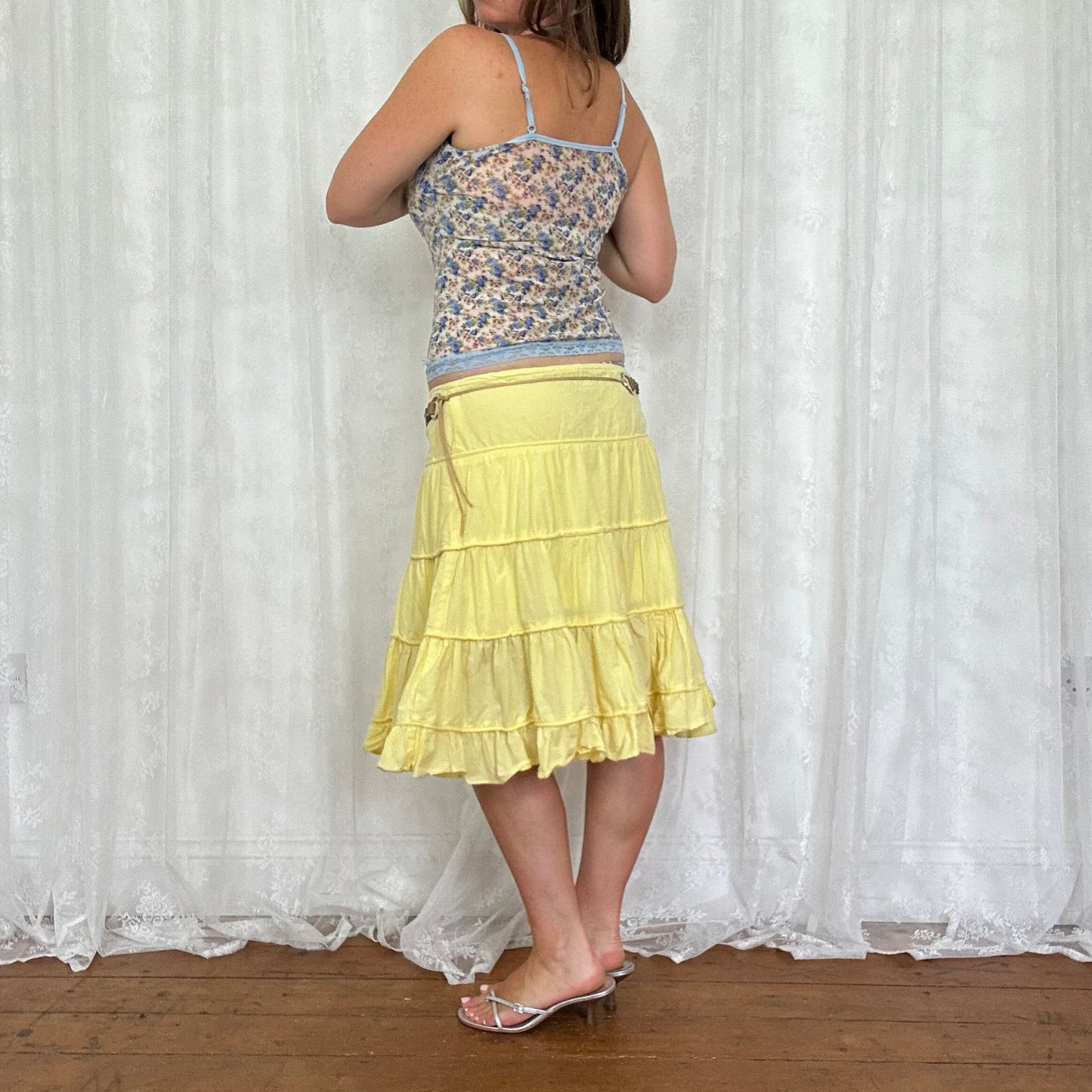 vintage 00s blue floral mesh cami
