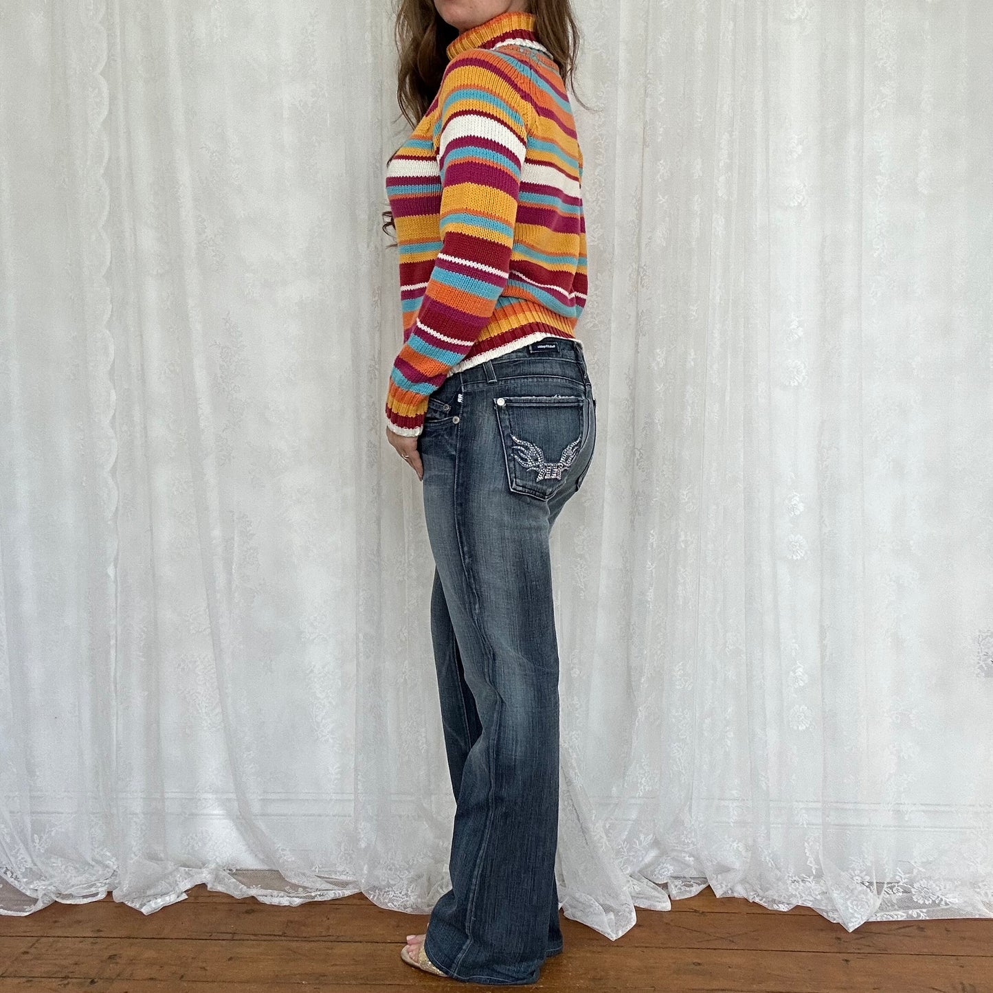 vintage 00s multicolour striped knitted jumper