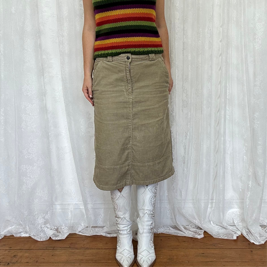 vintage 00s beige cord midi skirt