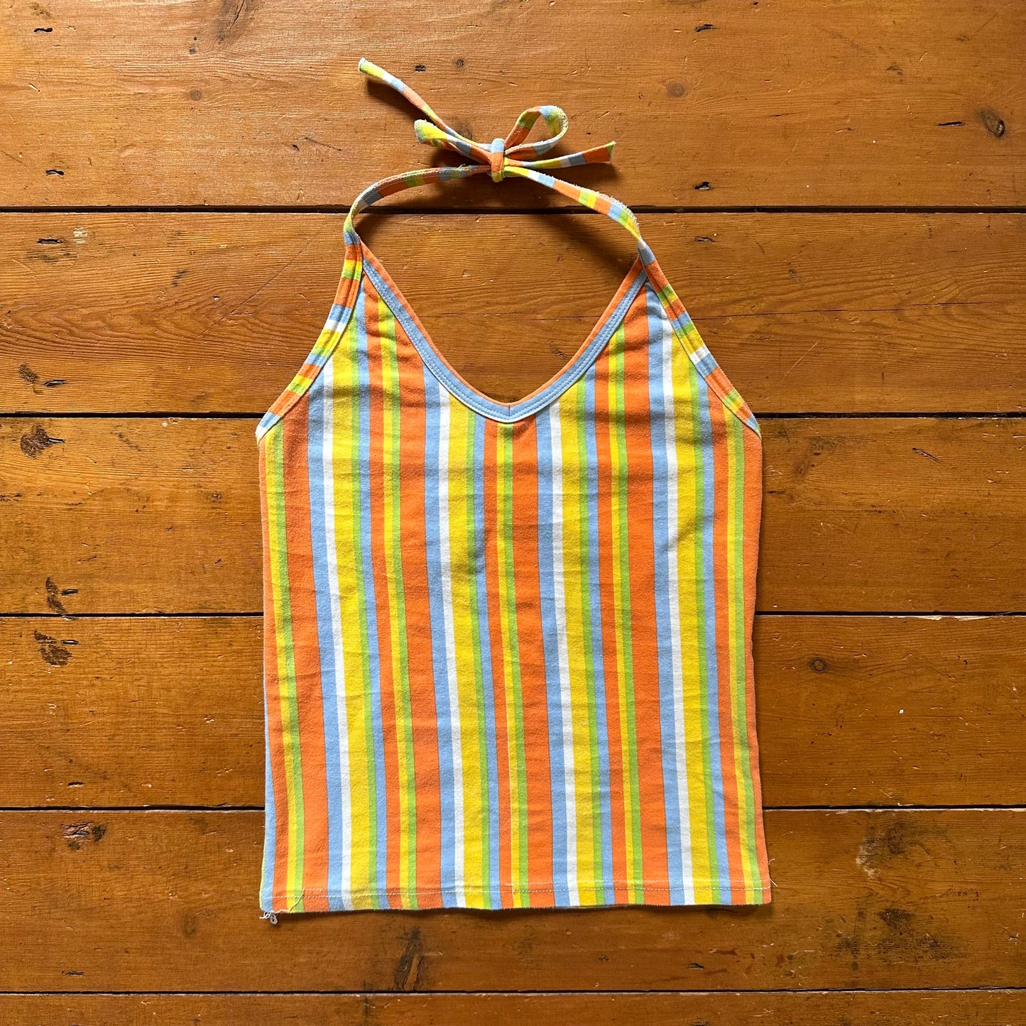 vintage 00s orange striped halter neck cami