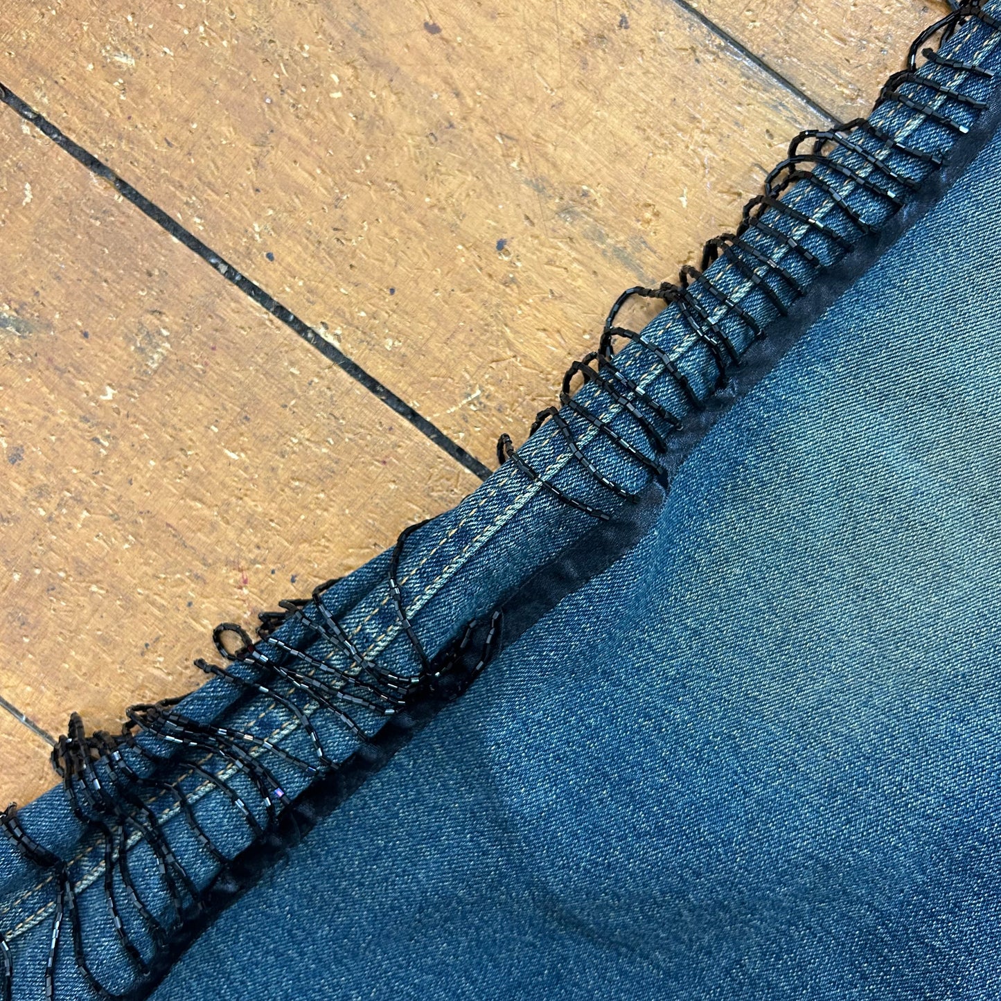 vintage 00s low rise black beaded tassle flared jeans
