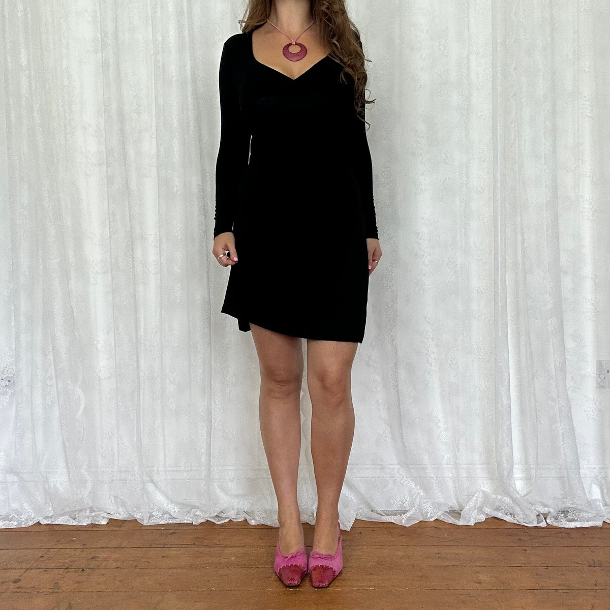 vintage 00s black tie back midi dress