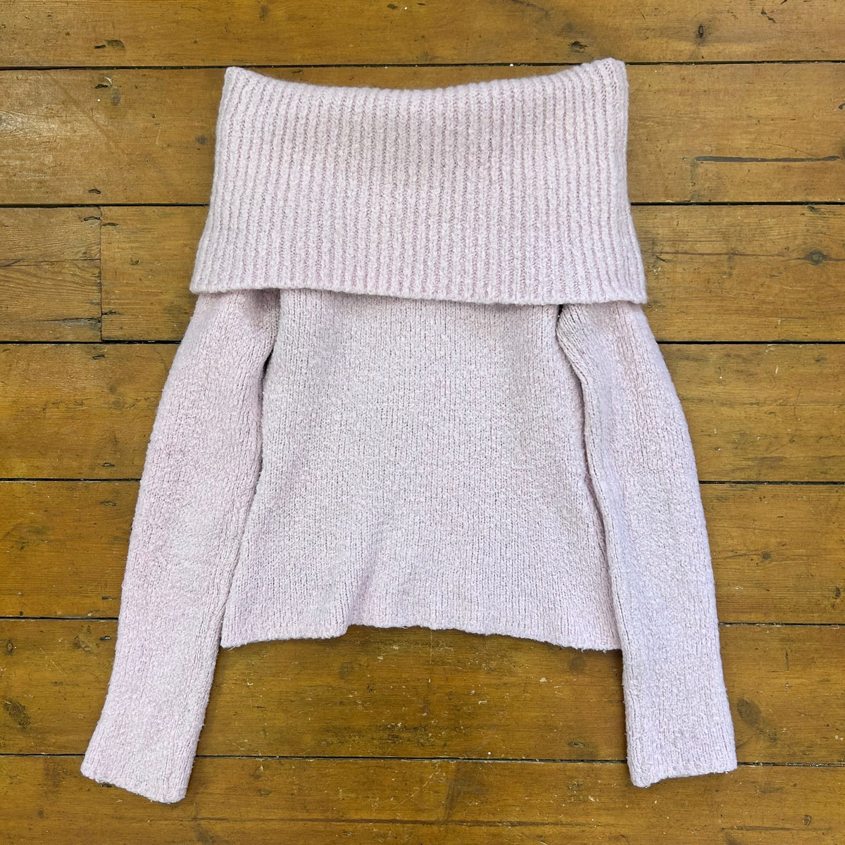 vintage 00s baby pink off shoulder jumper