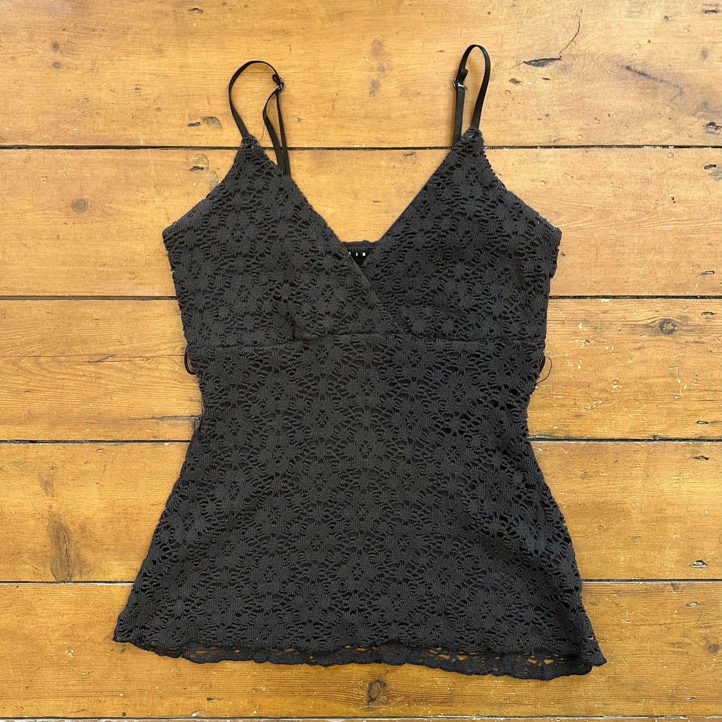 vintage 00s brown crochet style cami