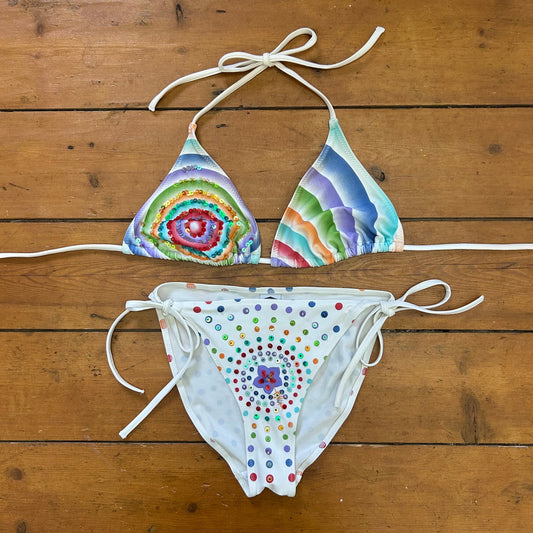 vintage 00s white rainbow bikini