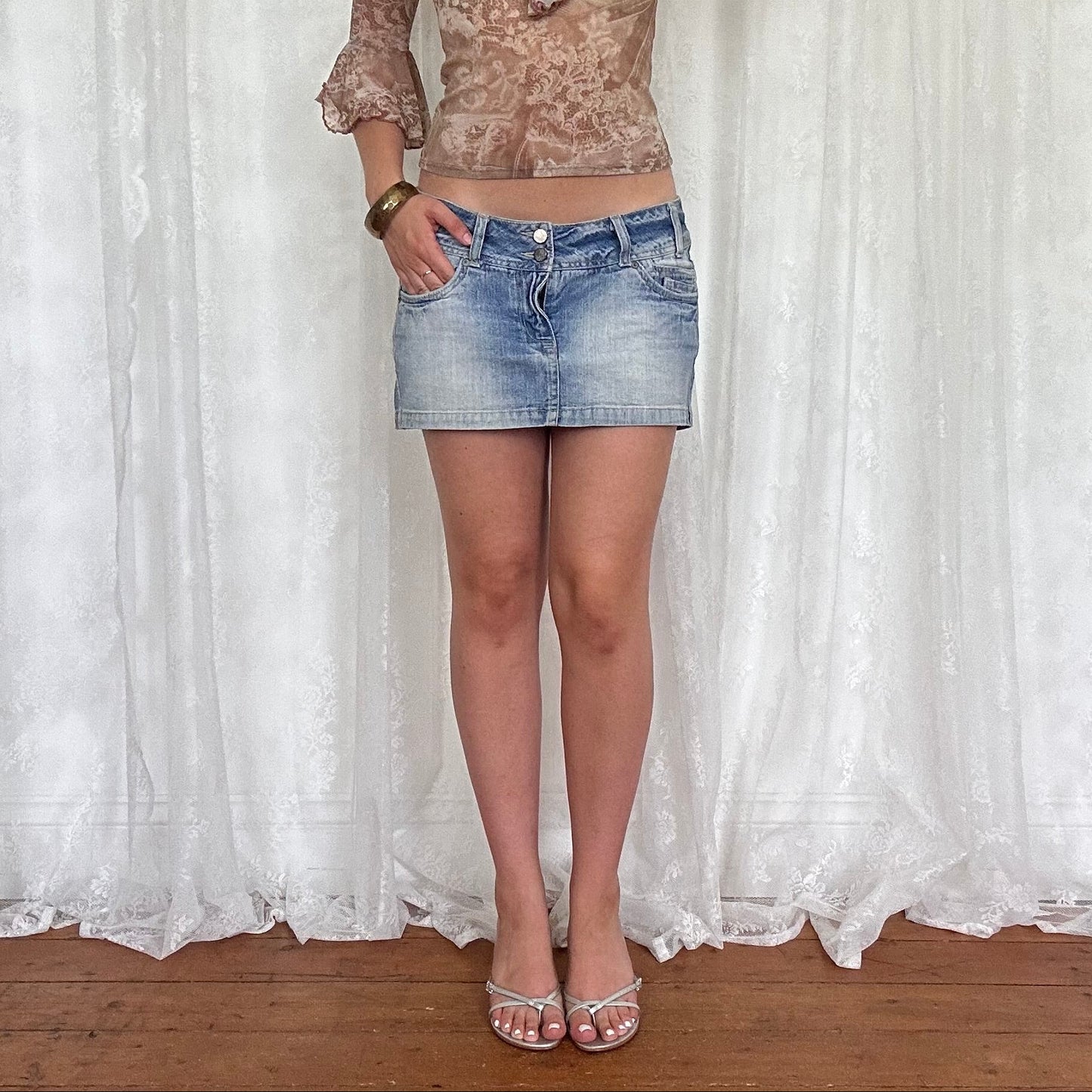 vintage 00s light wash denim micro mini skirt