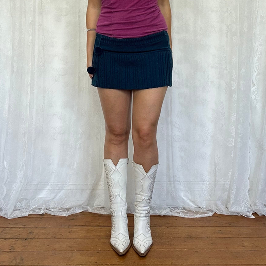 vintage 00s petrol blue knitted micro skirt